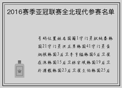 2016赛季亚冠联赛全北现代参赛名单